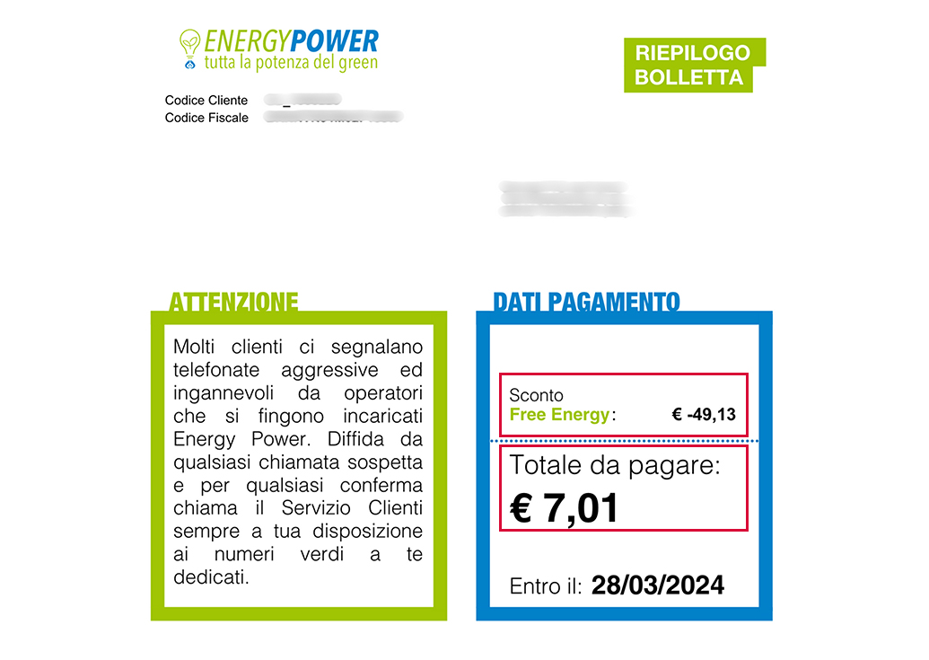 sconto in bolletta Free Energy