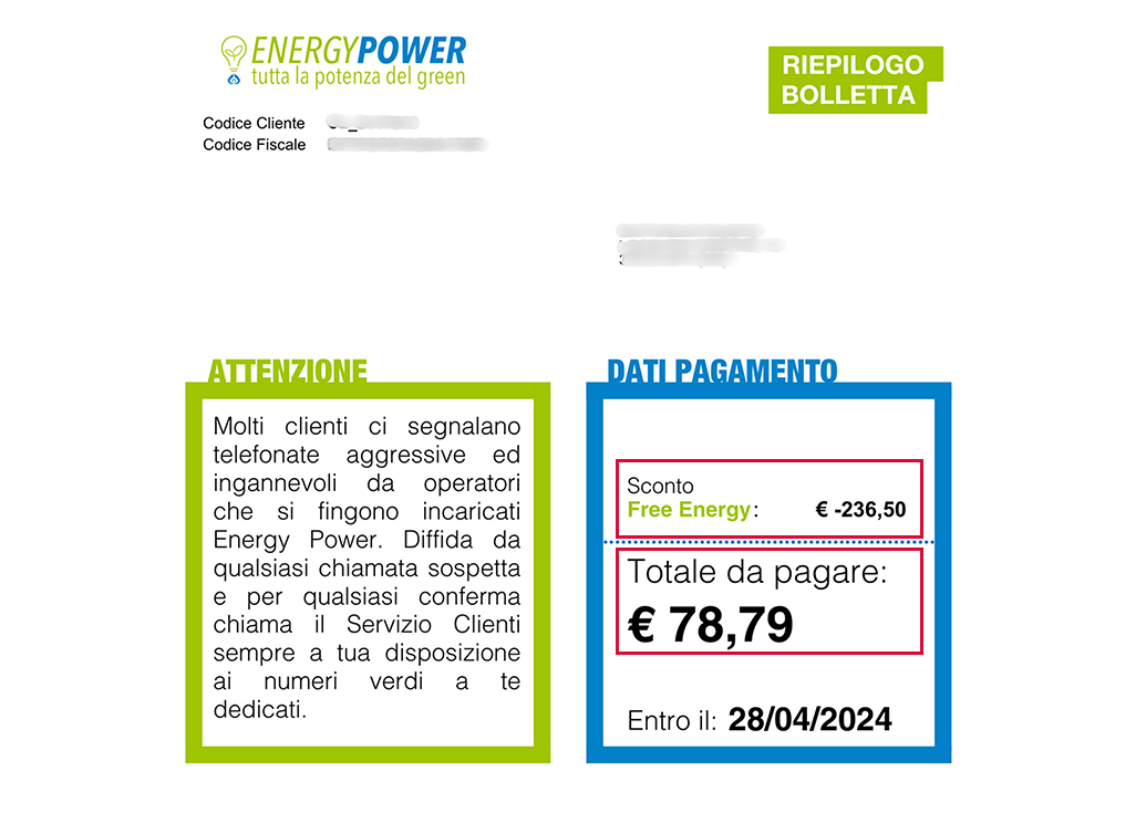 sconto in bolletta Free Energy