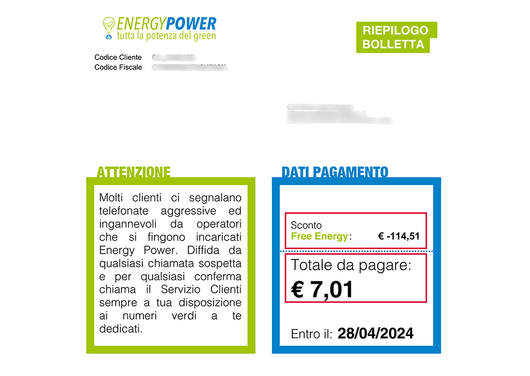 sconto in bolletta Free Energy