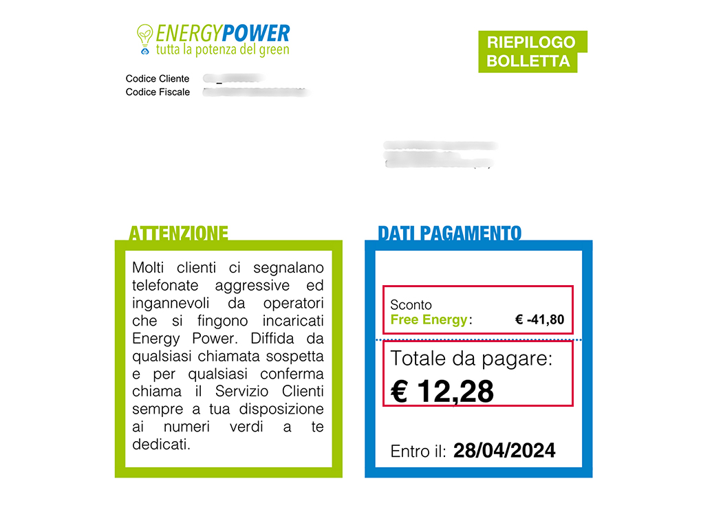 sconto in bolletta Free Energy